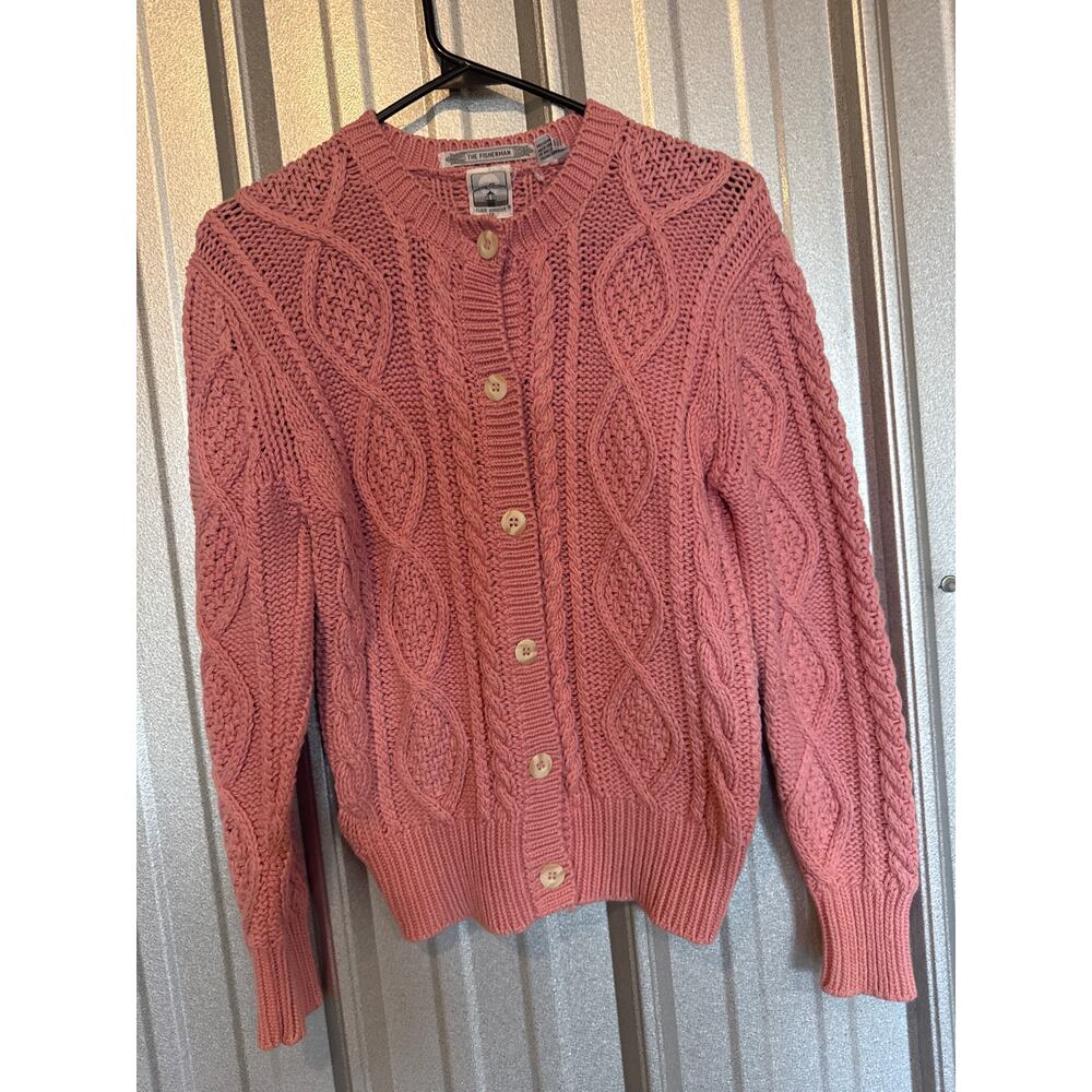 Flair Harbour 100% Cotton Cable Knit‎ Fisherman Cardigan Sweater Women’s Size S